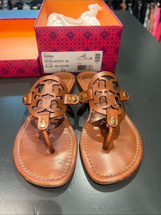 Tory Burch Shoes - Tory Burch Miller Vegan Leather Logo Thong Sandals — color Vintage Vachetta